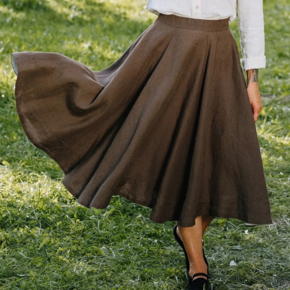 SON DE FLOR Classic Linen Twirl Skirt XL - LIKE NEW